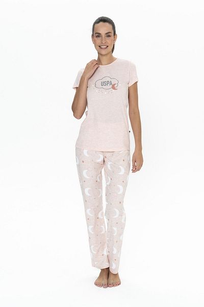 U.S. Polo Assn. Melange Pajama Set |   U.S. Polo Assn. |   Woman |   Pink |   Short Sleeve |   Semi-Closed Collar