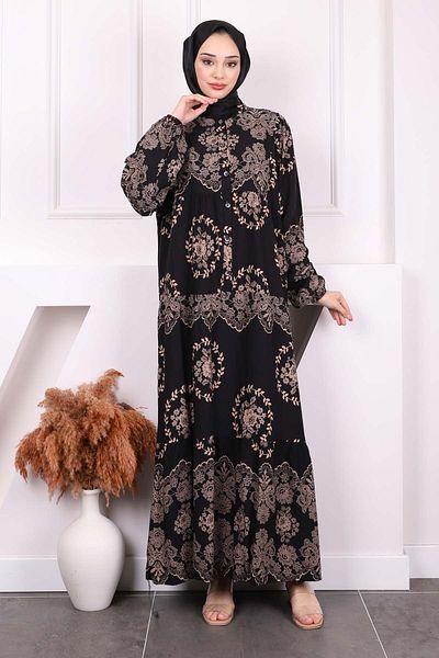 İmajButik Φόρεμα Viscon με μοτίβο μαύρου βιζόν