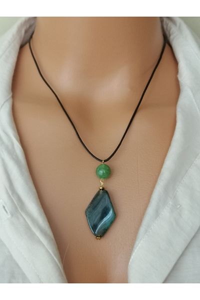 LemaStone Natural Stone Leather Necklace (Designed Using Aa Quality Agate Stone, Jade Stone.)