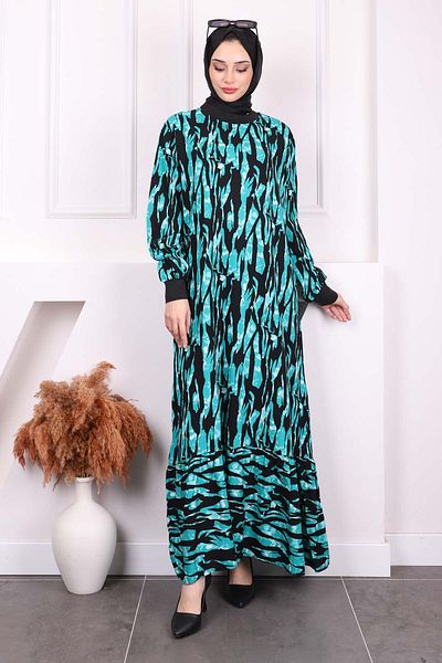 İmajButik Σμαραγδένια Πράσινη Φούστα με Σχέδιο Πολυεπίπεδο Φόρεμα Viscon