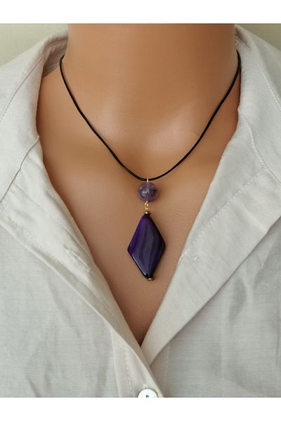 LemaStone Natural Stone Leather Necklace (Designed Using Aa Quality Agate Stone, Jade Stone, Ceint Stone.)