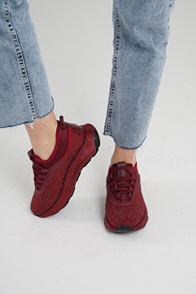 Beyond Kadın Bordo Taşlı Sneaker 4cm Byndki105