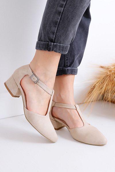 Hayalimdeki Ayakkabı Pantofi cu toc Jane Skin Color Suede