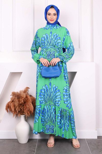 İmajButik Φούστα με πράσινο σχέδιο Layered Viscon φόρεμα