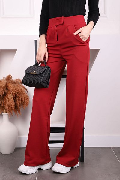 İmajButik Burgundy High Waist Palozzo Trousers with Velcro Waist
