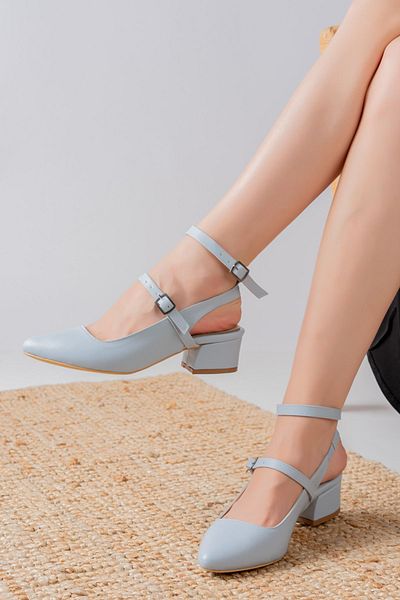 Hayalimdeki Ayakkabı Pantofi de damă cu toc mic Nita Baby Blue Skin