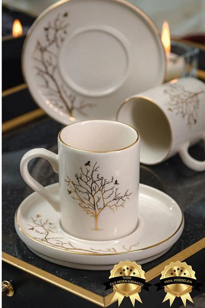 Heda Porselen Tree of Life 4-Piece Porcelain Cup Set for 2 100 ml