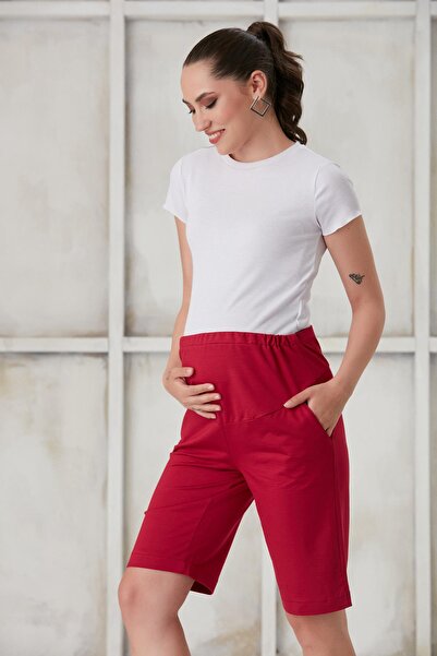 Işşıl 4440-Cotton Lycra Maternity Combed Cotton Shorts with Abdominal Band