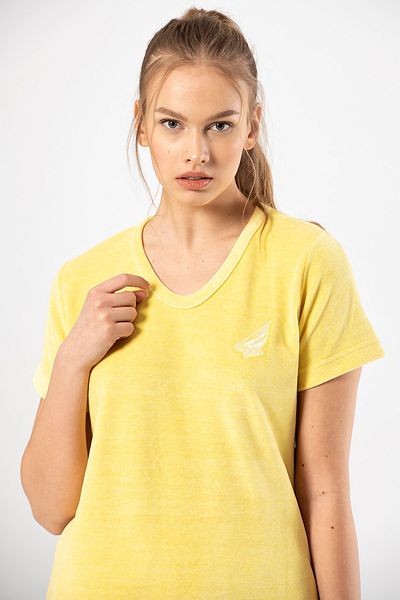 TÜREN 618 Yellow Women's Half Sleeve V Neck Shorts Set