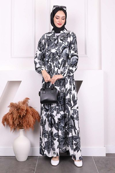 İmajButik Φούστα καπνιστή μισό κουμπί Φόρεμα Viscon