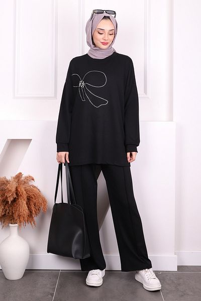 İmajButik Κοστούμι παντελόνι Modal Tunic με Μαύρη Πέτρα