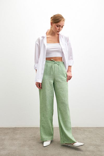 Bipantolon Γυναικείο Παντελόνι Loose Cut από Πράσινο Λινό