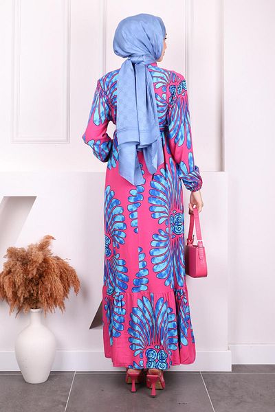 İmajButik Φούξια μοτίβο φούστα με στρώσεις Viscon φόρεμα