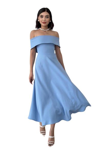 Moda Amore Γυναικείο βραδινό φόρεμα & νυφικό & γαμήλιο φόρεμα - Midi Length 167 Madonna Collar Atlas Fabric