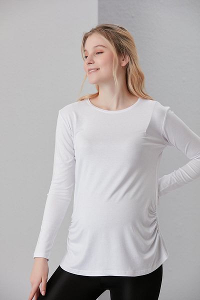 Işşıl 0362-tricou cu mânecă lungă de maternitate, uni, cu gusetă, din viscoză