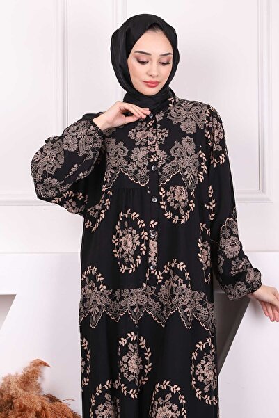 İmajButik Φόρεμα Viscon με μοτίβο μαύρου βιζόν