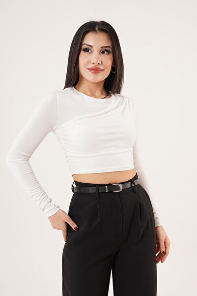 Hipo Trend Біла блузка з застібкою-блискавкою ззаду та збірками на плечах