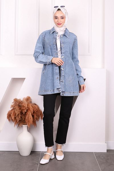 İmajButik Σκούρο μπλε πέτρινο τζιν μπουφάν με τσέπη