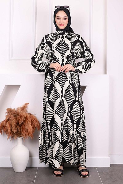 İmajButik Φόρεμα Viscon με μαύρη φούστα με σχέδια