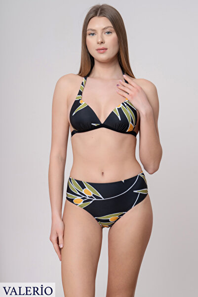valerio Zeytin dalı üçgen dolgulu yüksek bel bikini takımı