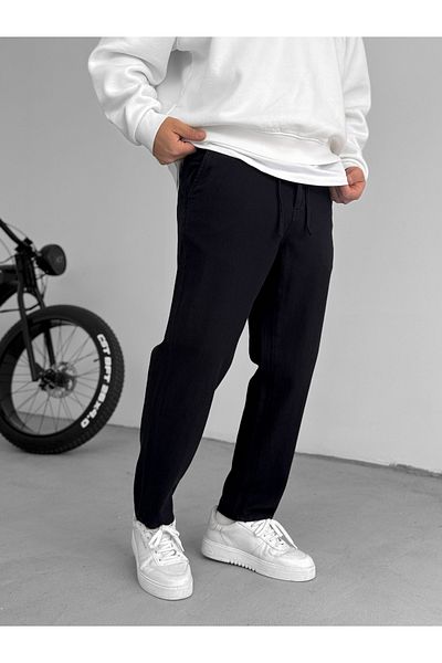 BYBASICMAN Black Textured Basic Cotton Trousers Res-1077