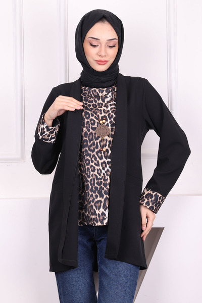 İmajButik Μαύρο εσώρουχο κολιέ Μπουφάν Τριπλό Σετ