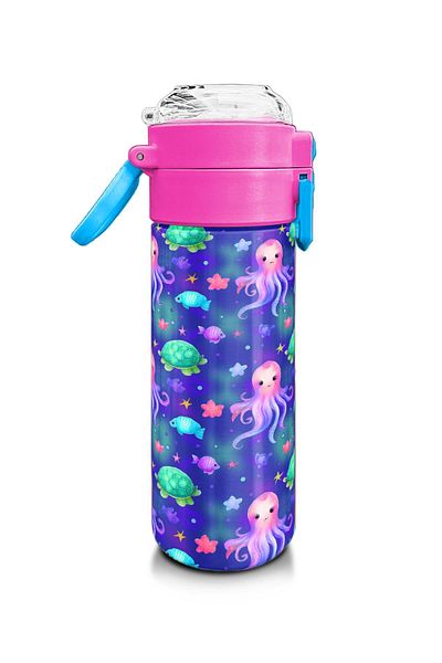 Coral High Kids Lavender Turquoise Sea Themed Steel Thermos with Straw and Direct Drinking 500 ml 31860