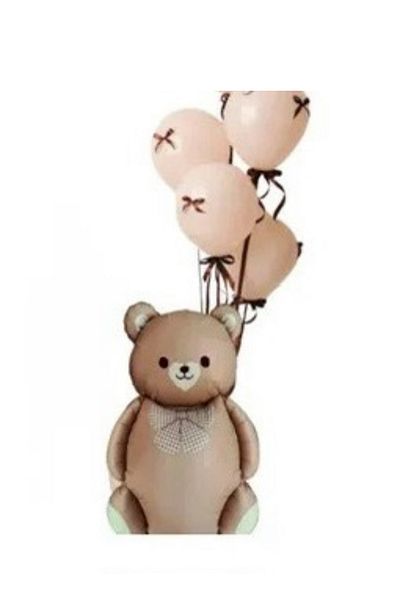 Çemrek Süs Parti Retro Brown Bear Foil Balloon Cream Bow Balloon Harness Set