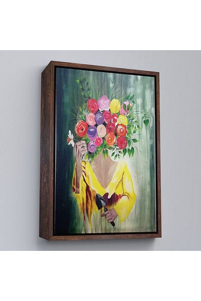 Harita Sepeti Portret de femeie cu cap de floare într-un cadru alb, vedere în ulei, pictură decorativă pe pânză