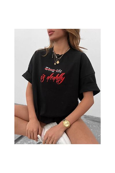 Mirage Unisex Crew Neck Printed Oversize T-Shirt - Black