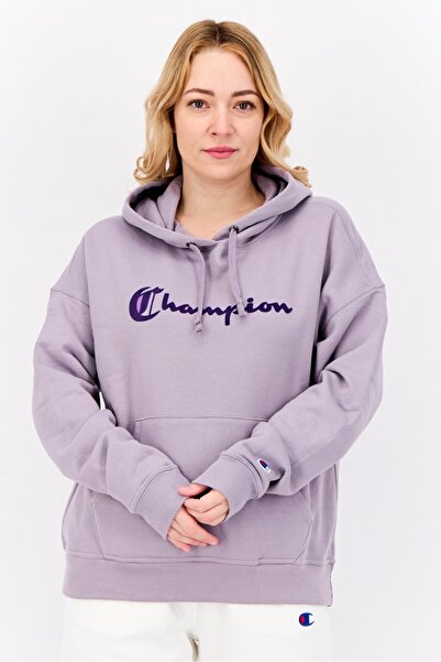 Champion سويت شيرت نسائي رياضي بأكمام طويلة وغطاء رأس للرأس، أرجواني فاتح