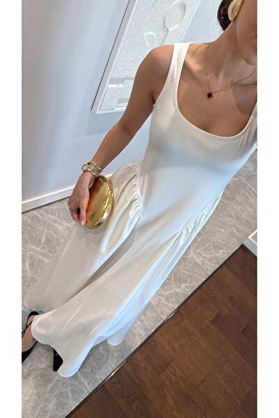 My Blog Weißes Kleid mit Taillendetail – 1015