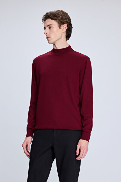 Hatemoğlu Bordo Regular Fit Yarım Balıkçı Yaka Yünlü Triko Kazak