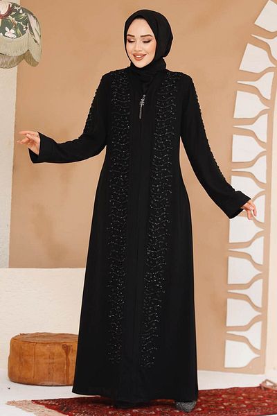 Neva Style Mărgele Brodat Negru Hijab Ferace 29127S
