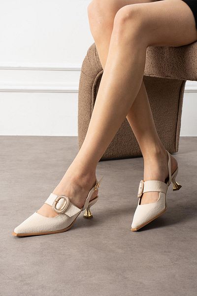 ShoeTek Pantofi stiletto cu toc Kianna bej pentru femei, cu cataramă cu curele