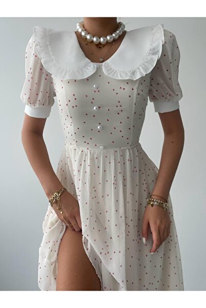 Modayakamoz Aversa Pearl Detail Chiffon Dress