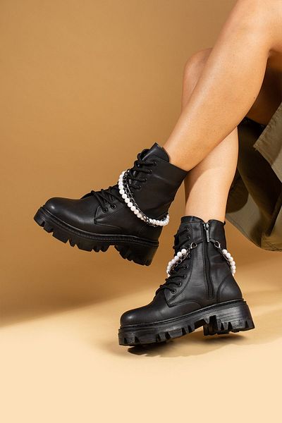 Pembe Potin Women's Warm Lined Black Poly Sole Zippered Boots - Daily Comfortable Fit Boots