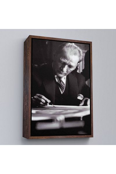 Harita Sepeti Pictură portret Ataturk cu cadru alb Mustafa Kemal Ataturk Pictură decorativă pe pânză dreptunghiulară