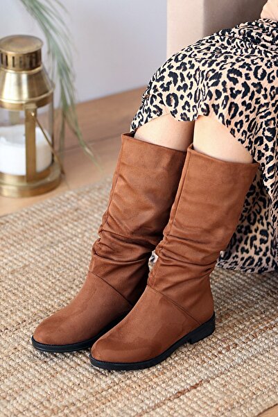 Pembe Potin Women's Tan Nubuck Drawstring Daily Comfortable Stylish Boots