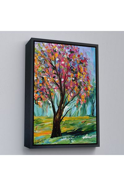 Harita Sepeti Pictură decorativă de perete cu arbore de primăvară colorat cu cadru auriu