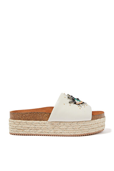 Kurt Geiger Beyaz Deri Platformlu Göz Desenli Sandalet