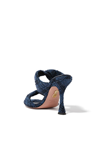 Aquazzura 95mm Topuklu Şık Denim Görünümlü Tweed Terlik