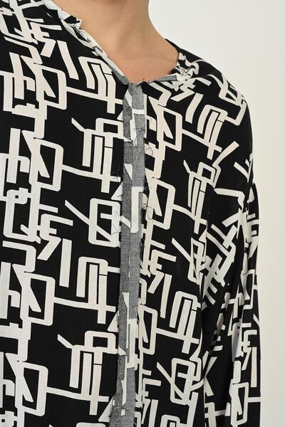 Rocqerx R-3976 Μακρυμάνικο ψηφιακό εμπριμέ πουκάμισο χωρίς κουμπιά με λεπτομέρεια βρώμικης ραφής