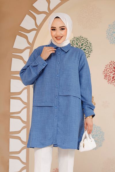 Neva Style تونيك نيلي برتقالي بأزرار 30881IM