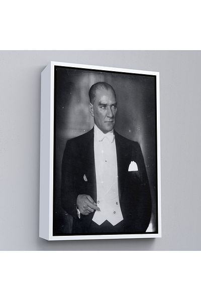 Harita Sepeti Pictură portret Ataturk cu cadru alb Mustafa Kemal Ataturk Pictură decorativă pe pânză dreptunghiulară
