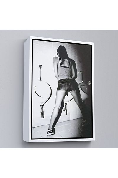 Harita Sepeti Woman Peeing on a Urinal with a White Frame Wall Painting