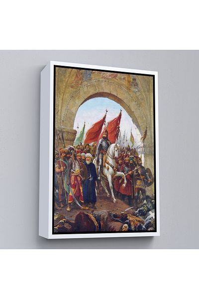 Harita Sepeti White Framed Fausto Zonaro Conquering Sultan Mehmet Entering Istanbul Canvas Painting