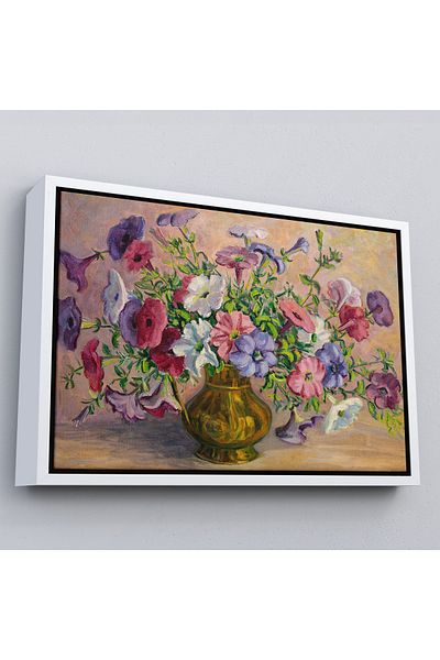 Harita Sepeti Flori într-o vază cu cadru alb Vizualizare pictură în ulei de epocă Pictură decorativă pe pânză
