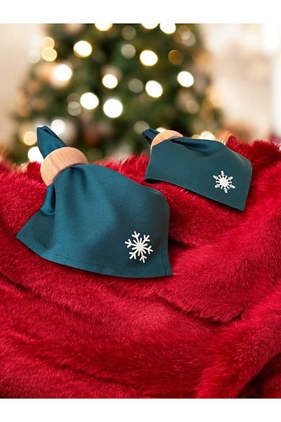Atölye No 35 Stoffservietten Weihnachten 4er Set Zümrütgrün Schneeflocken-Stickerei 35x35 cm