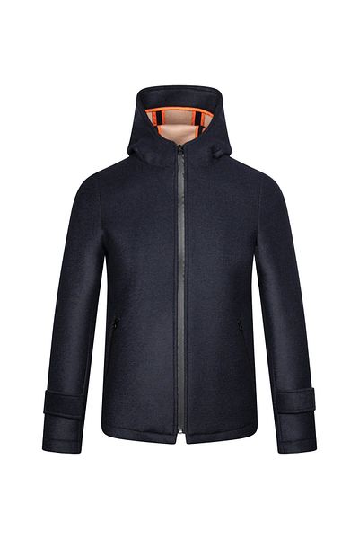 Hatemoğlu Μπλε Navy Regular Fit Judge Collar με κουκούλα μάλλινο κασμίρ παλτό